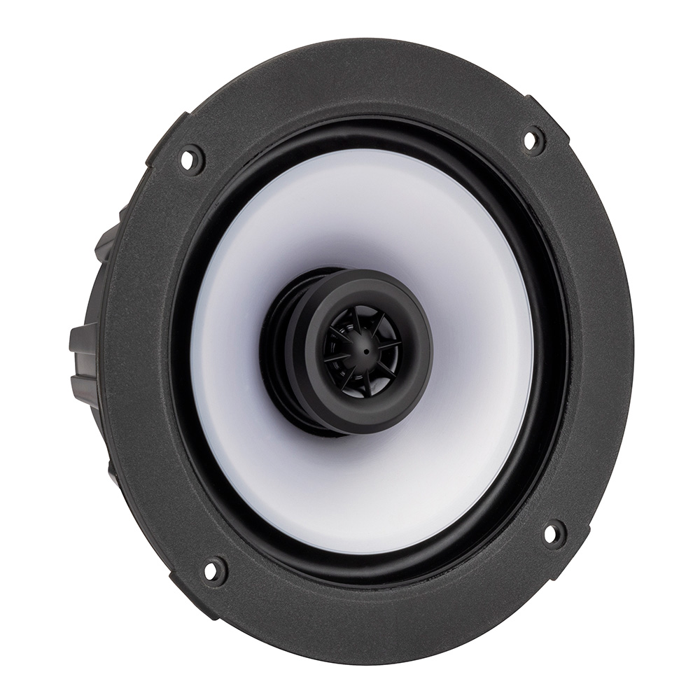 KICKER KM614FL 6.5 Low Profile Coaxial Marine Speakers w/RGB Lighting - 4-Ohm, White - Thumbnail 2