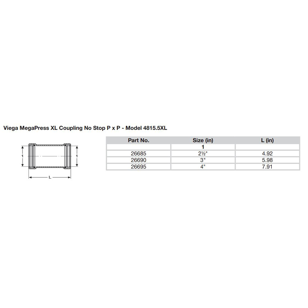 Viega MegaPress 4 Carbon Steel Coupling w/o Stop w/FMK - Double Press Connection - Smart Connect Technology