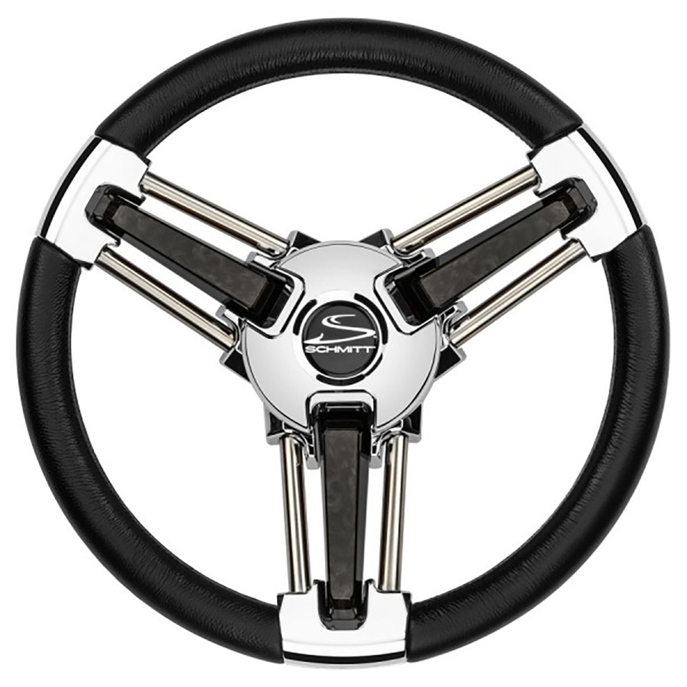 Schmitt Marine Burano Wheel 14 3/4 Tapered Shaft Black Polyurethane w/Stainless Spoke Includes Center Cap/Nut